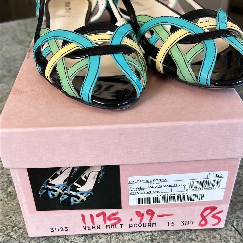 New vintage Miu Miu Black and Multicolor Strappy Heels - Picture 6 of 8